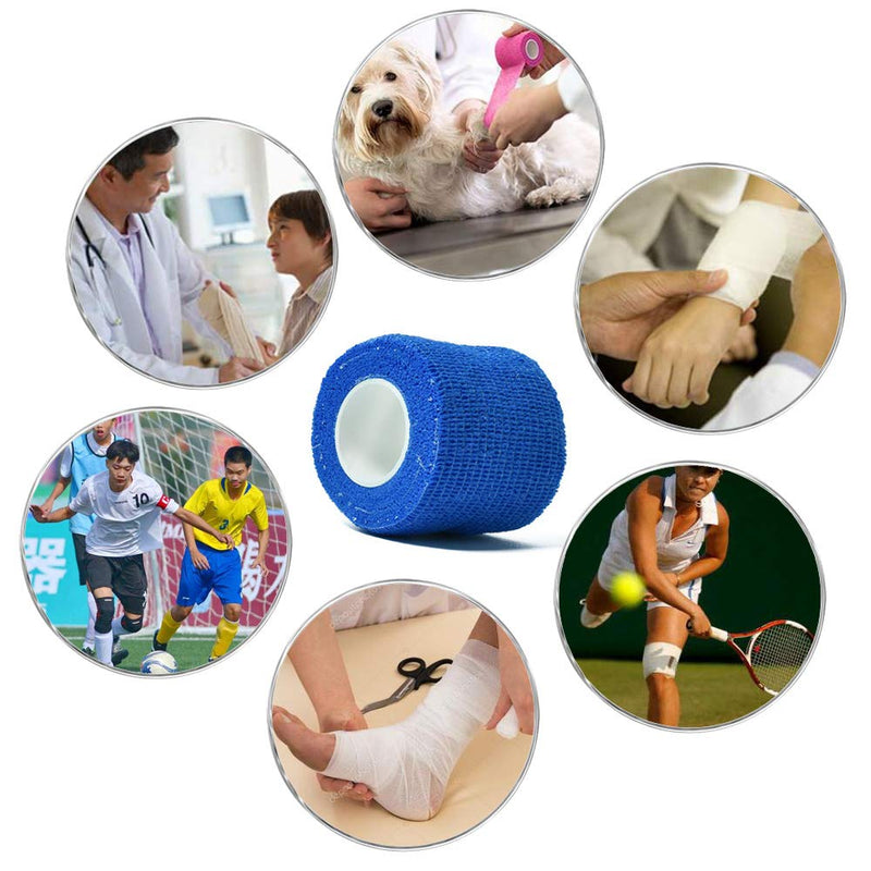 (12-Pack) 1” x 5 Yards | Self Adhesive Bandage Wrap, Kuvvfe Athletic Elastic Cohesive Bandage for Sports Injury,Strain,Knee & Wrist,Ankle Sprains & Swelling First Aid 1x180 Inch (Pack of 12)