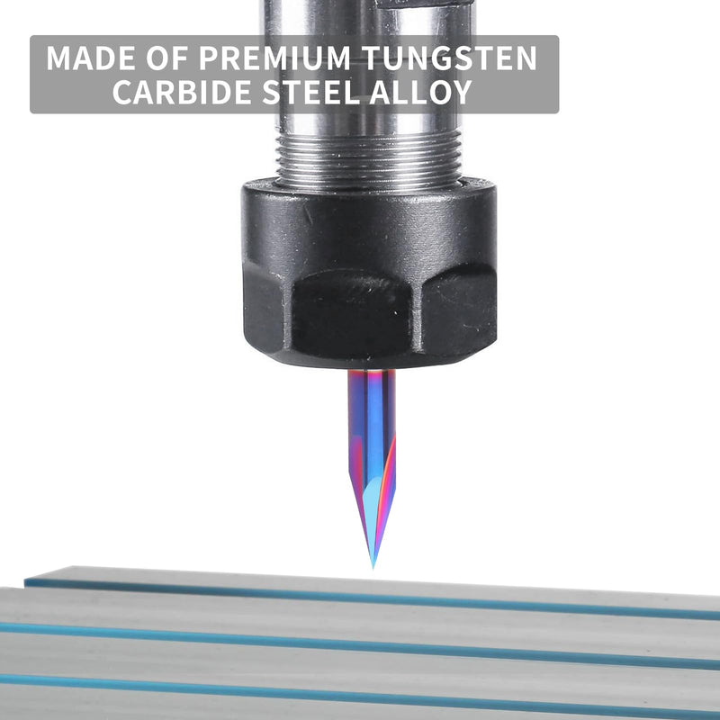 30 Degree V Bit 1/4" Shank, Carbide CNC Chamfer End Mill, 3-Flute V Groove Router Bit with Blue Nano Coating for Wood CNC Engraving Carving(Extra Long) 30 Degree- Extra Long