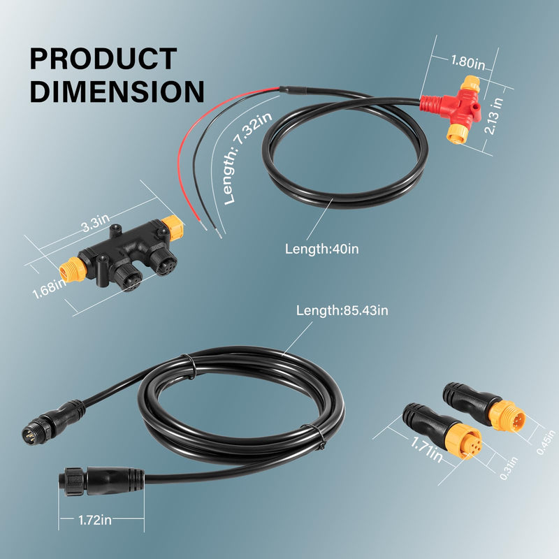 NMEA 2000 Network Starter Kit for Lowrance Simrad B&G Navico Garmin Networks/Fishfinder/Chartplotter, Includes Backbone Cables丨Drop Cables丨 Tees丨 Terminators Kits, IP67 Waterproof