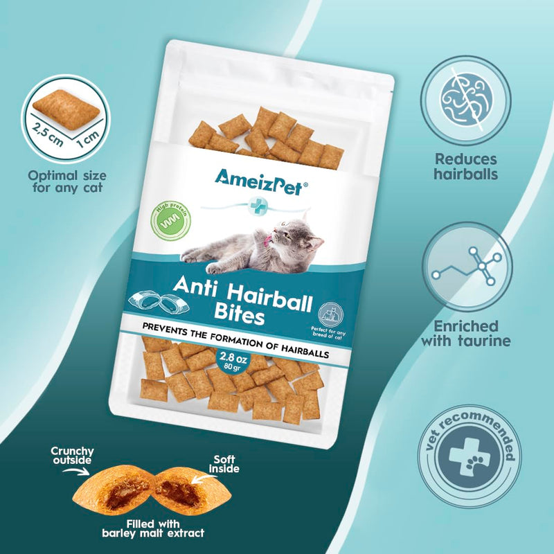 AmeizPet Anti Hairball Treats, Hairball Remedy for Cats, Cat Biscuits Hairballs Treatment - Crunchy Hairballs Cat Biscuits, 2.82 oz (80 g)