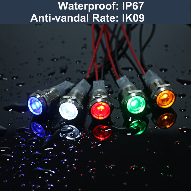 5 Pcs 12mm 110V-220VAC Metal LED Indicator Light Mounting Hole 1/2" 20mA Energy Saving Signal lamp Waterproof IP67 with Wire for machine tools household appliances etc.(12mm Yellow) - NewNest Australia