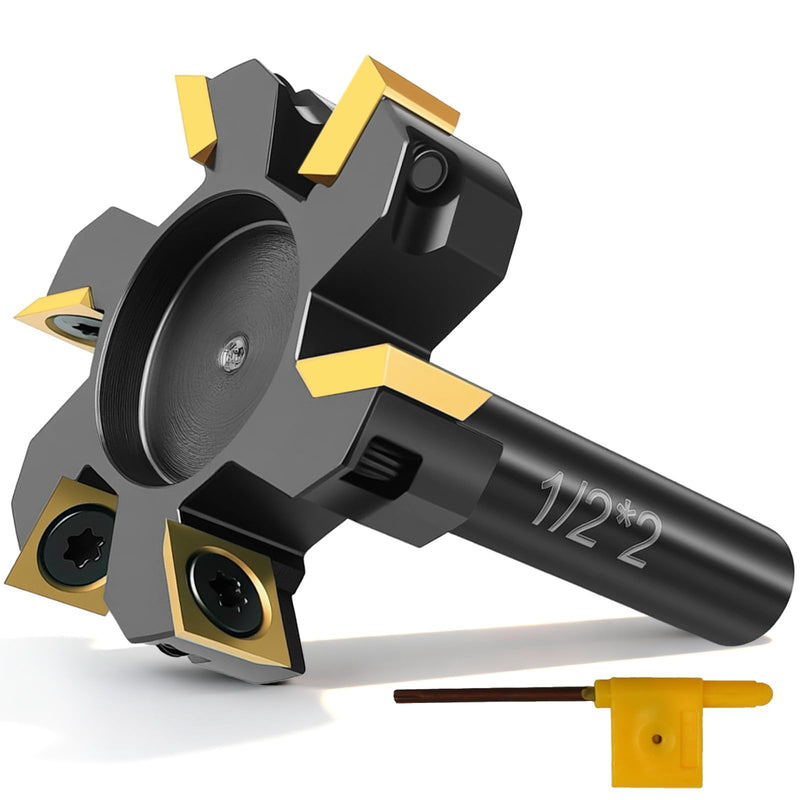 CNC Slab Flattening Router Bit, 1/2 Shank,Surfacing Bits 2" Cutting Dia. Carbide Insert Planer Bit for Spoilboard Flattening, Spoilboard Surfacing Router Bit, 6 Wings Carbide Insert 1/2" Shank, 2" Cutting Diameter,6 Wings