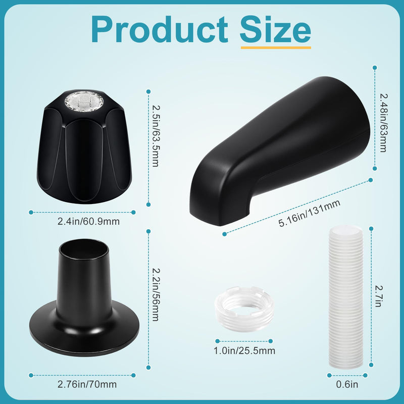 Matte Black 3 Piece Shower Knob and Bath Tub Spout Kit, for Price/Pfister Verve 3 Handles and Tub Shower Faucet, Includes 3× Shower Knob, 3× Flange Base, 1× Tub Spout for 1/2" IPS, 3/4" IPS Pipe