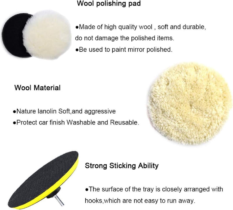 10pcs Polishing Buffing Pads for Drill - 6 Inches Car Polishing kit, Car Foam Buffing Sponge Pads Kit with M14 Drill Adapter,Wool Pads,for Body Foam Wax & Drill Buffing