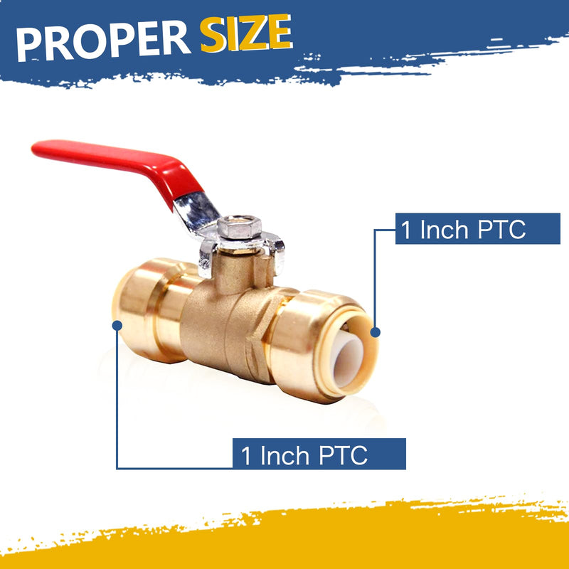 2PACK GUOFIS 1"Push fit Shut-off Ball Valve,Red Handle(PF-VALVE019-2) Red Handle 1inch,2Pack