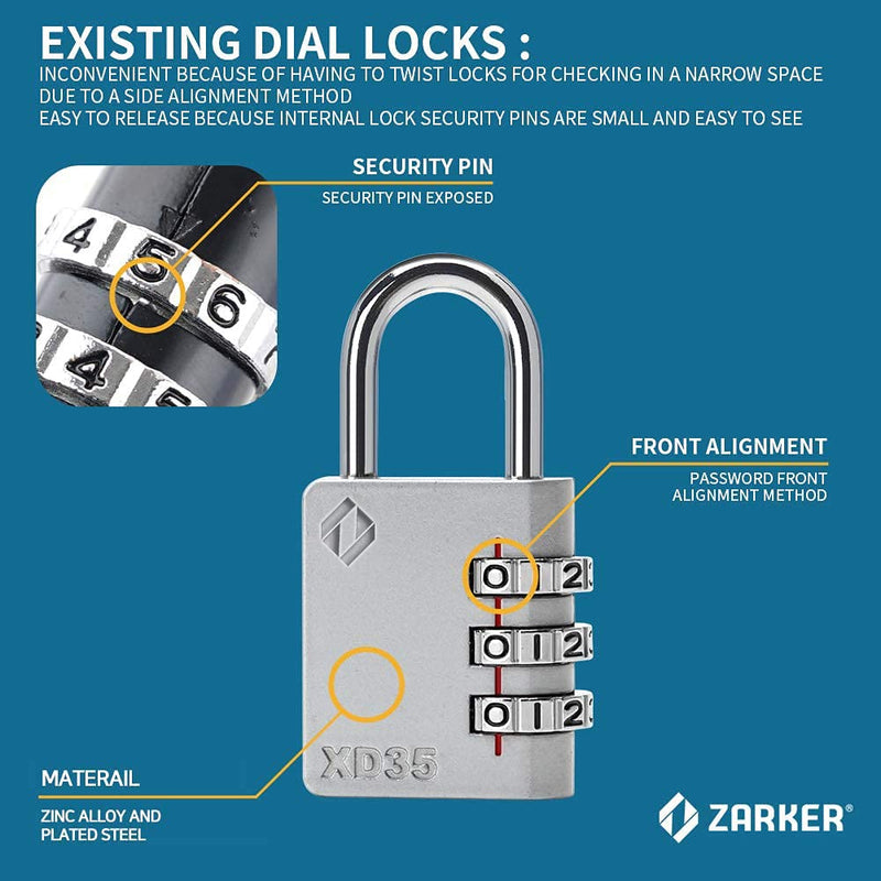 XD35 Combination Lock, 3-Digit Padlock for School Gym Sports LockerLock, Fence, Toolbox, Case, Hasp Storage (1-Pack, Emerald) 1P 1P, Emerald