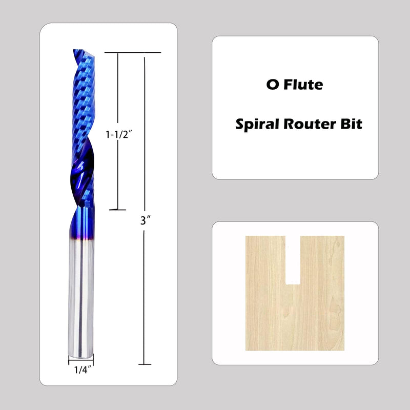 VIC002 3PCS Single Flute End Mill Solid Carbide Upcut Spiral CNC Router Bit Milling Cutter for Aluminum Plastic Acrylic PVC MDF (up Cut, 3PCS 1/4S*1/4D*1-1/2CL*3OVL) up cut
