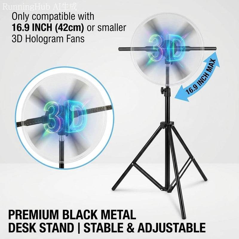 3D Hologram Fan Metal Desktop Stand, Heavy-Duty All-Metal Base & Frame with Non-Slip Pads, Stable Display Holder for 16.9 Inch or Smaller Hologram Fans, Retail & Exhibition Use