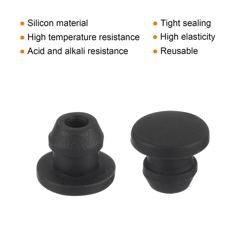 MECCANIXITY Silicone Snap in Locking Hole Plugs,Rubber Panel Seal Cover Flush Type Panel Round for Kitchen Rubber Bulkheads Waterproof Sealing Plugs 5.5mm/0.2 Inch Diameter Black,Pack of 10