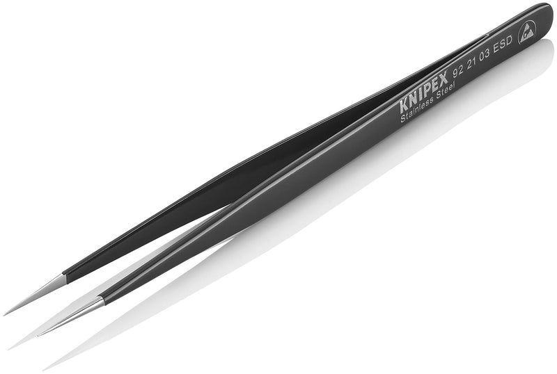 KNIPEX Tools 92 21 03 ESD Stainless Steel Gripping Tweezers-Needle-Point Tips-ESD, 5-1/2"