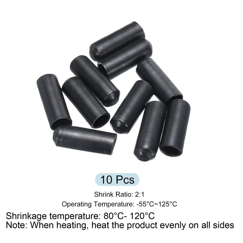 MECCANIXITY 10Pcs Heat Shrink End Cap 10mm ID x 30mm L 1.5:1 Ratio Heat Shrink Tubing Caps Lined Sealed Waterproof Adhesive for Electrical Wire Cable, Black 10