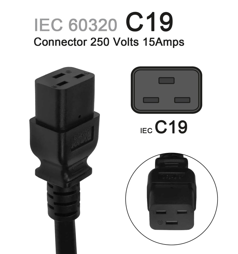 Heavy-Duty Power Cord for PDU and UPS, 20A, 12AWG, IEC-320-C19 to NEMA L6-30P, 4 ft