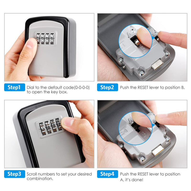 Key Lock Box, Upgraded Wall Mounted Key Safe Box, Weatherproof 4 Digit Combination Key Storage Lock Box, 5 Keys Capacity Lockbox with Removable Shackle for Indoor Outdoor, Small Size 3.66inch（Silver ） 1 Pack Silver