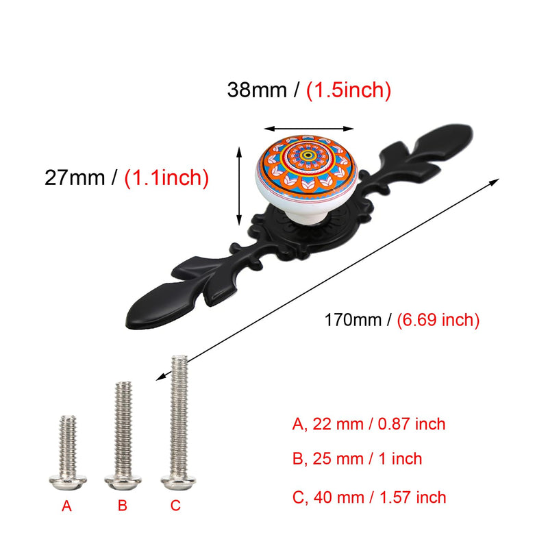 HUAMULAN 8 Pack Knobs Vintage Dresser Kitchen Cabinet Pulls Zinc Alloy Base Backplate Cupboard Wardrobe Drawer Door Handles Pink Floral + Black Base