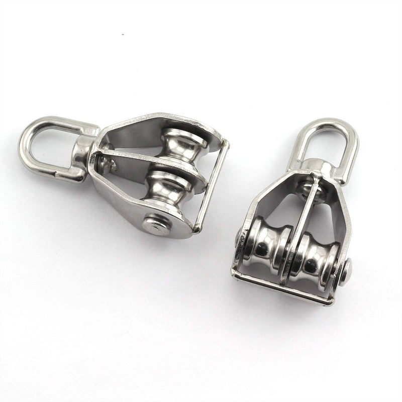 1-Pack M25 Double Pulley Block Stainless Steel Heavy Duty Hardware Double Wheel Swivel Rigging Lifting Wheel Fixed Pulley for Wire Rope Loading 150kg 1