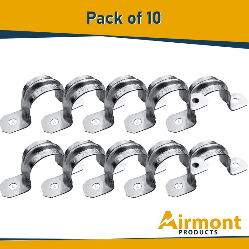 (Pack of 10) AP-10454, 1-1/2 Inch Two Hole Snap On Pipe Strap for EMT Conduit Installation, Reinforced Rib for Extra Strength, Galvanized Zinc Plated Metal, Tension Clamp for Easy Snap-On 1-1/2" Trade Size