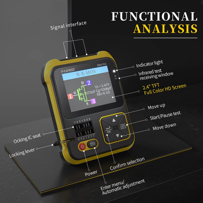 Oscilloscope Multimeter, Handheld Oscilloscope, 200kHz Bandwidth Portable Transistor Tester Digital 2 In 1 Testing Tool PWM Square Waves Output 2.4 Inch Color Display with Backlight