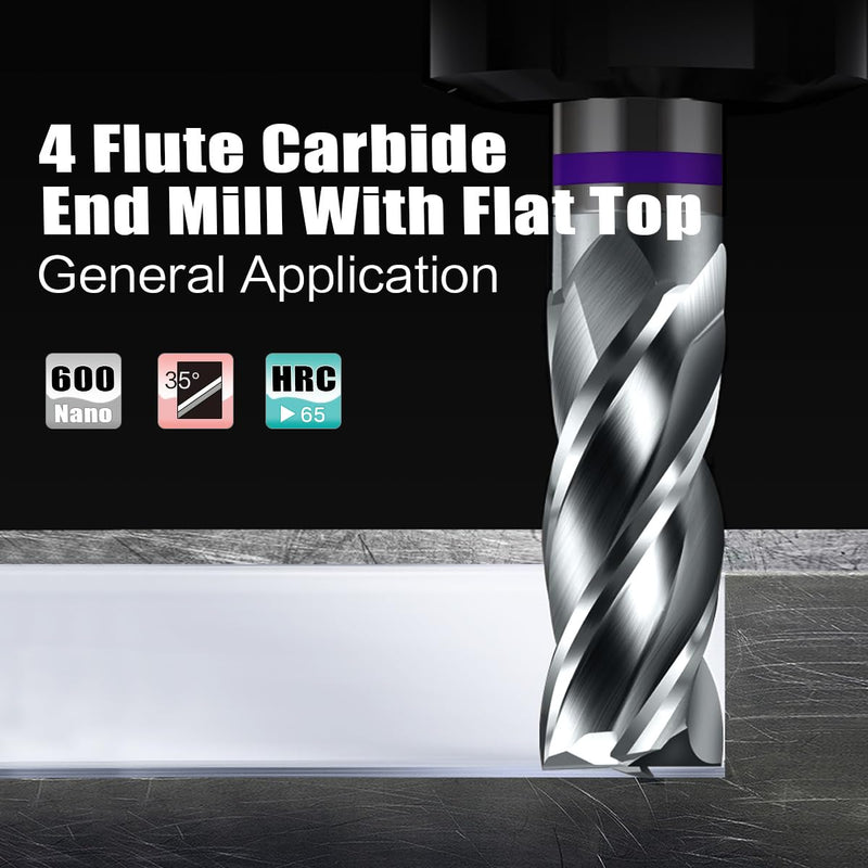 1/2" Carbide Square End Mill 4 Flute - CNC Router Bit for Aluminum, Steel, Brass - 1/2" Shank, 1-1/4" Cut, 3" OAL - High Precision CNC & Engraving 1/2"4T-3
