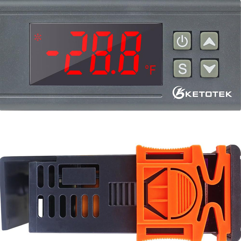 KETOTEK Digital Temperature Controller Fahrenheit &Centigrade Thermostat 120V 16A Relay with Sensor, Heating and Cooling for Homebrew Incubator Greenhouse Output: 16A