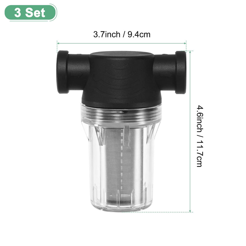 3-Pack Water Pump Strainer with 100 Mesh Stainless Steel Filter Screen, 1/2" Inch Female NPT in-line Strainer for Garden Hose Outdoor RV Water Tank Pressure Washer [Black]