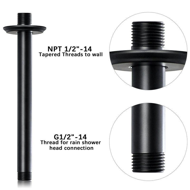 8 Inch Shower Arm and Flange Matte Black, Ceiling Mounted Shower Arm for Rain Shower Head