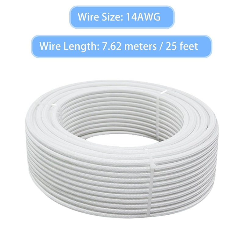 14 Gauge 2 Conductor High Temperature Wire 25Ft, -76-932 ℉ 14 AWG Mica Fiberglass 2 Core Copper Wire Insulated Heat Resistant High Temp Flexible Cable for Lamp Boiler Heater Kiln 14AWG-2C