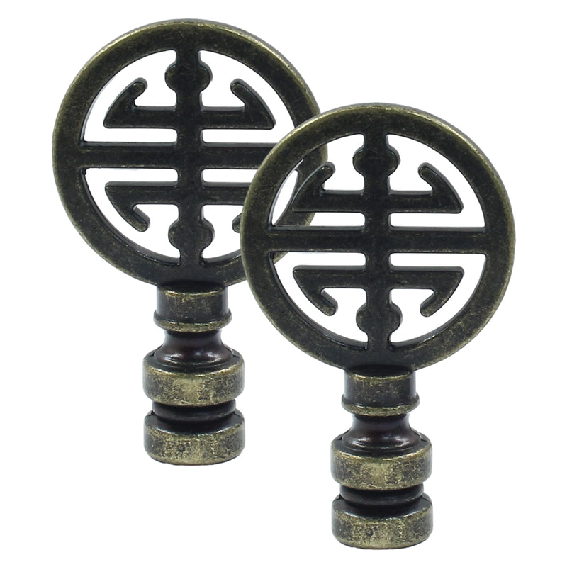 Luomorgo 2 Pcs Lamp Finial, Decorative Finials for Lamp Shades, Antique Brass Lamp Finial Cap Knobs for Table Lamp, Floor Lamp, Desk Lamp Decor (Symbol of Lucky) Bronze Symbol of Lucky