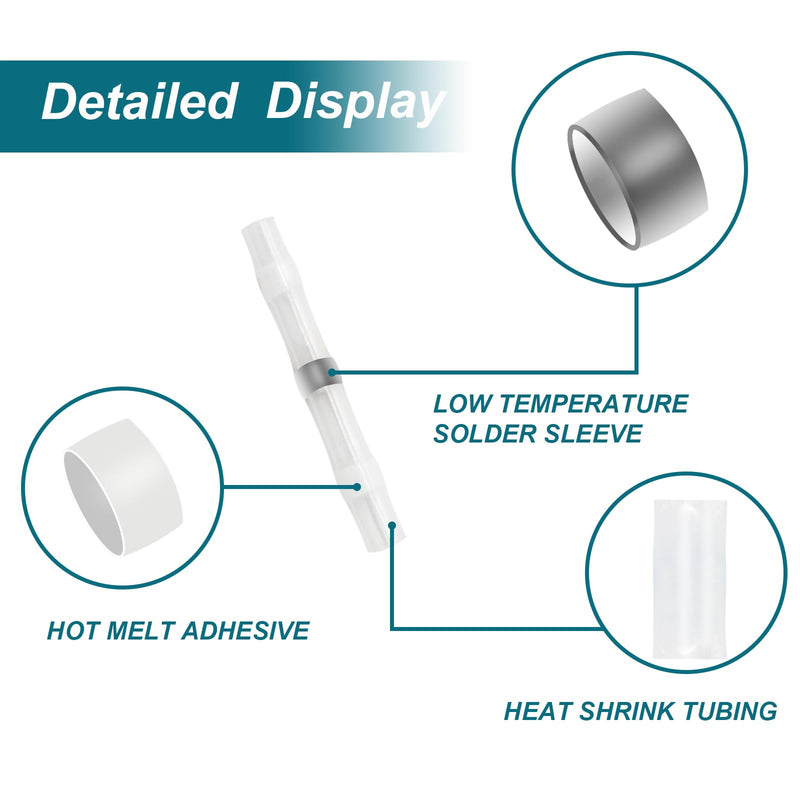 120PCS Solder Seal Wire Connectors, Heat Shrink Wire Butt Connectors, 26-24AWG Waterproof Solder Stick Wire Connectors. 26-24AWG(120PCS) White