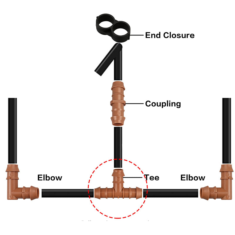20 Pieces Drip Irrigation Fittings Tee Connectors for 1/2" Tubing, Barbed T 3 Way Connectors for 1/2 Inch Irrigation Tubing(0.600" ID), Drip Line Tees for Drip Sprinkler Garden Lawn Systems 17mm Tees-20P