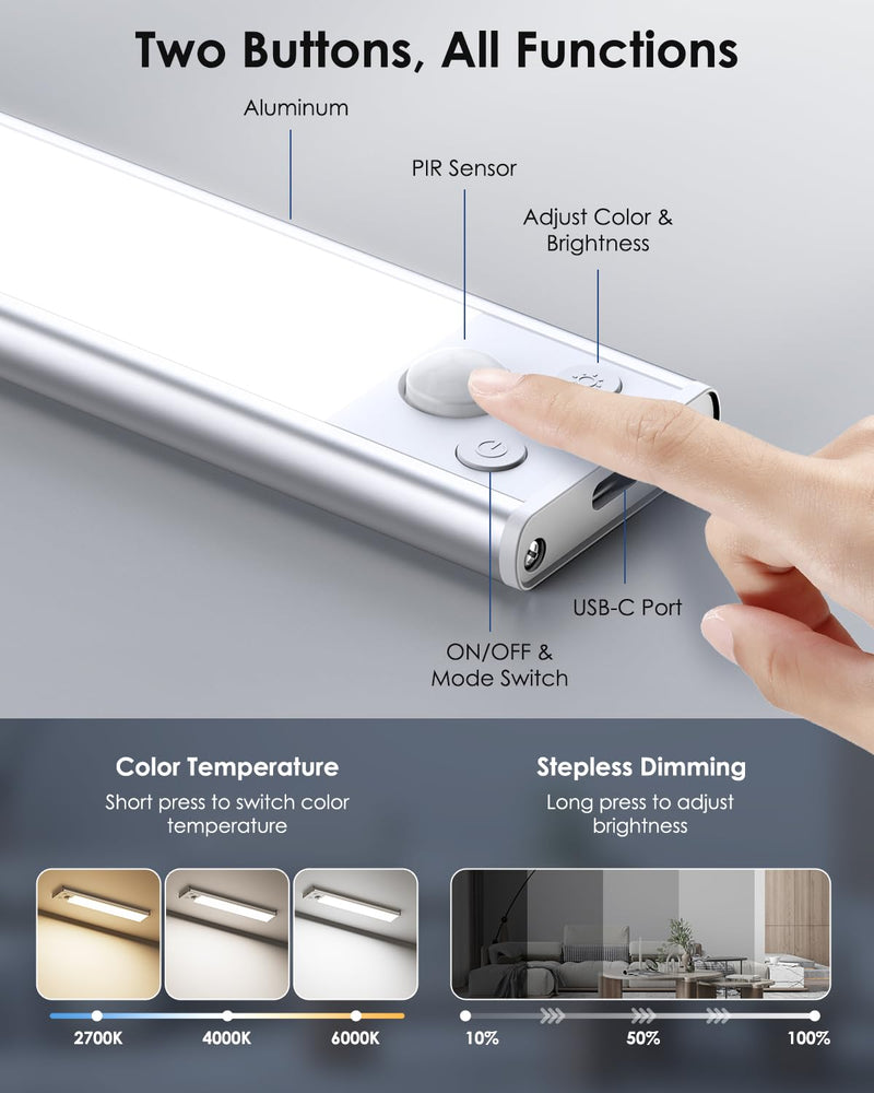VerRon 5-Pack Under Cabinet Lighting, Upgraded 2000mAh Rechargeable Under Cabinet Lights Wireless with 3 Color Temps 68 LED, Indoor Motion Sensor Closet Lights Under-counter Light Fixtures for Kitchen 8 inch