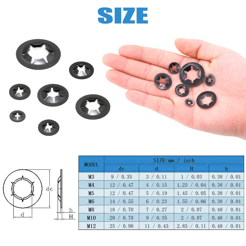 Glarks 280Pcs Internal Tooth Starlock Push On Locking Washers Speed Clips Fasteners Assortment Kit