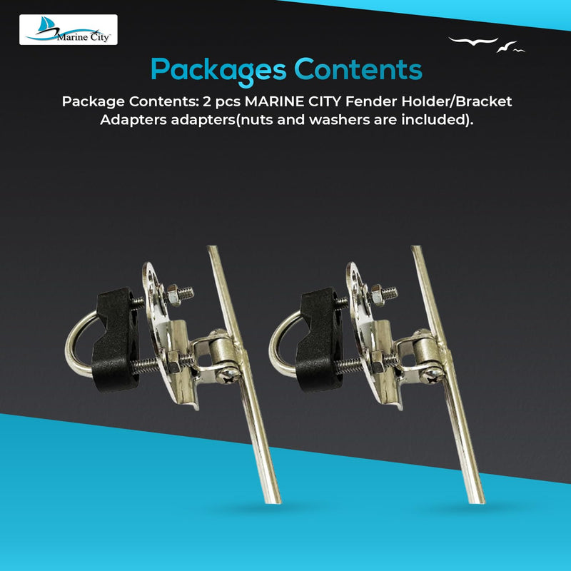 Marine City Boat Fender Holder Bracket Adapters - Fits 1-1/4 Inches Diameter Rail and Square Rail (2 Pcs)