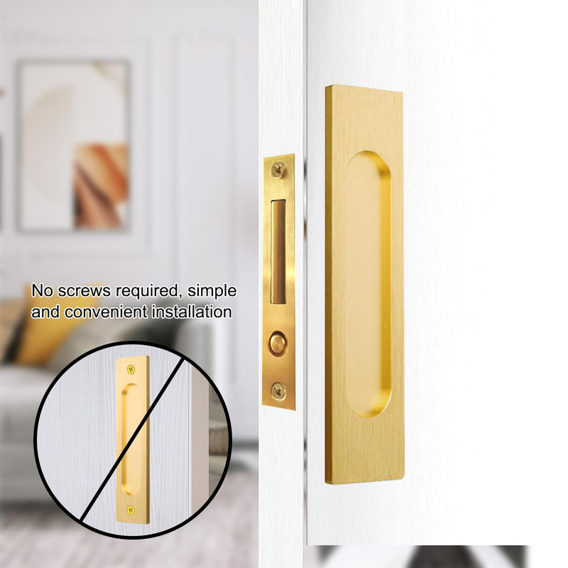 Recessed Finger Flush Pulls with Edge Pull, Sliding Barn Door Handle Hardware, for Cabinet, Pocket, Closet, Barn Door Handle Pulls (Gold, 180mm(7.07in)) 7.07 inches Gold