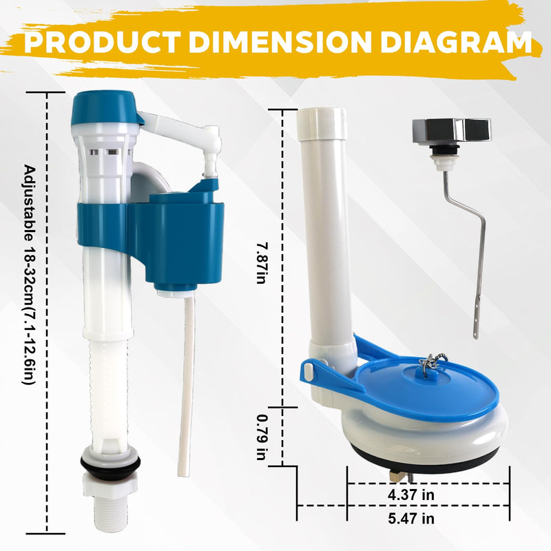 3-Inch Flush Valve Replacement Kit for One-Piece Toilets – Complete Toilet Repair Kit with Flapper & Chain, Includes Adjustable Fill Valve and Flush Lever Handle, Compatible with TOTO, Glacier Bay Front-Mount Handle Kit