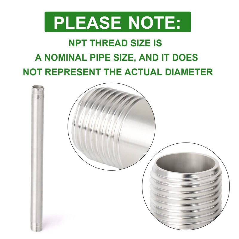 TAISHER 2Pcs Stainless Steel Pipe Fittings, 1/4" NPT x 1/4" NPT Male Threaded, 12" Length Nipple Cast Pipe 1/4" NPT(Male x Male) 12"(300mm) Length