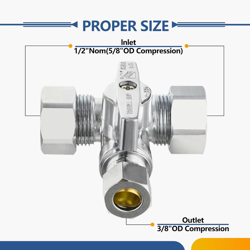 5PACK GUOFIS Dual 1/2"NOM(5/8"OD) X3/8"OD Comp Tee Stop Valve(VALVE247-5) 5 Compression