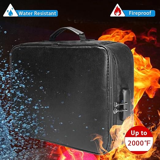 Fireproof Document Box with Lock,File Safe Bag for Home,Multi-Layer Important Document Organizer,Office Paper Storage File Folder Box for Laptop Certificates Passport,Portable Waterproof Pro-FP Box