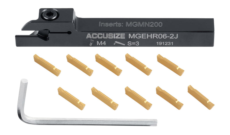 Accusize Industrial Tools 3/8" x 3/8'' Cut-Off Holder, Parting Tool, Mgehr06-2 of 2387-2003 with 10 Carbide Inserts for Cutting Steel, 2387-0003ins | For Steel, MGMN200 Inserts Included, 1 Indexable Holder Plus 10 Carbide Inserts, 2387-0003INS