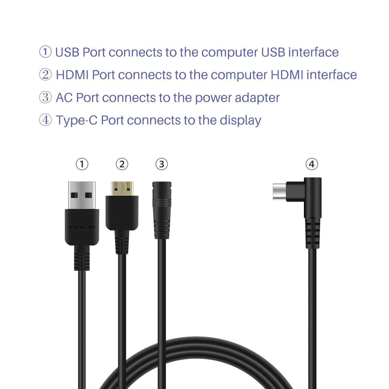 3-in-1 Cable Suitable for Huion KAMVAS Pro 12/13/16 Graphics Drawing Monitor