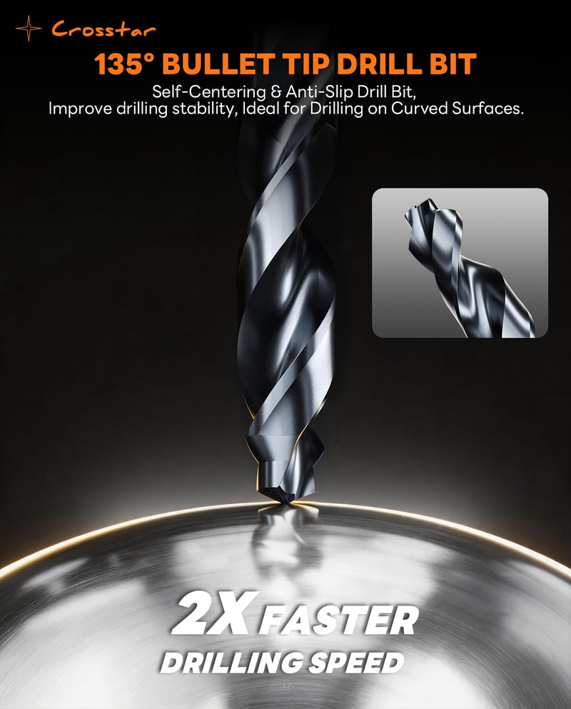 Crosstar 1 Inch Drill Bit for Hardened Metal-Industrial Grade M35 Cobalt HSS & TiAlN Coating, 135°Bullet Point for Stainless Steel Cast Iron Alloy Steel, 1/2" Reduced Shank, 6" Total Length 1Inch