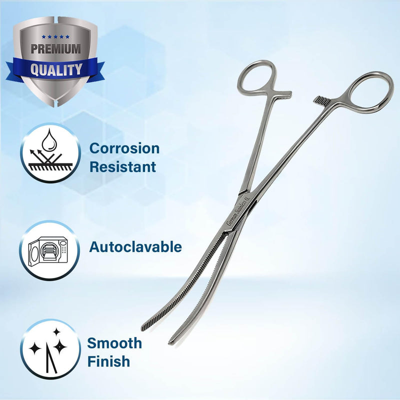 Premium Quality Heavy Duty Hemostat Locking Forceps Clamps 8" Curved with Full Serrated Jaws for Better Grip and Three Locking Positions