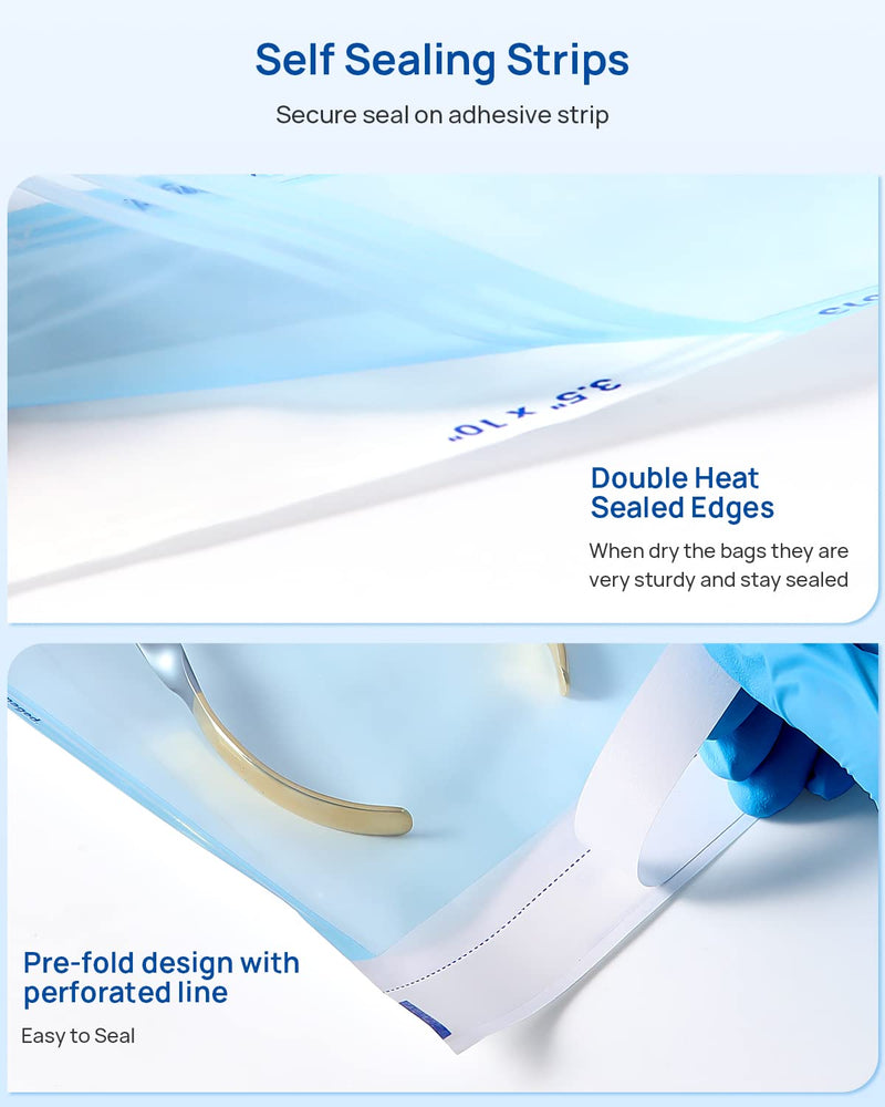 JMU Self Seal Sterilization Pouches 3.5" x 10", Sterilization Bags 200 per Box 3.5" x 10"
