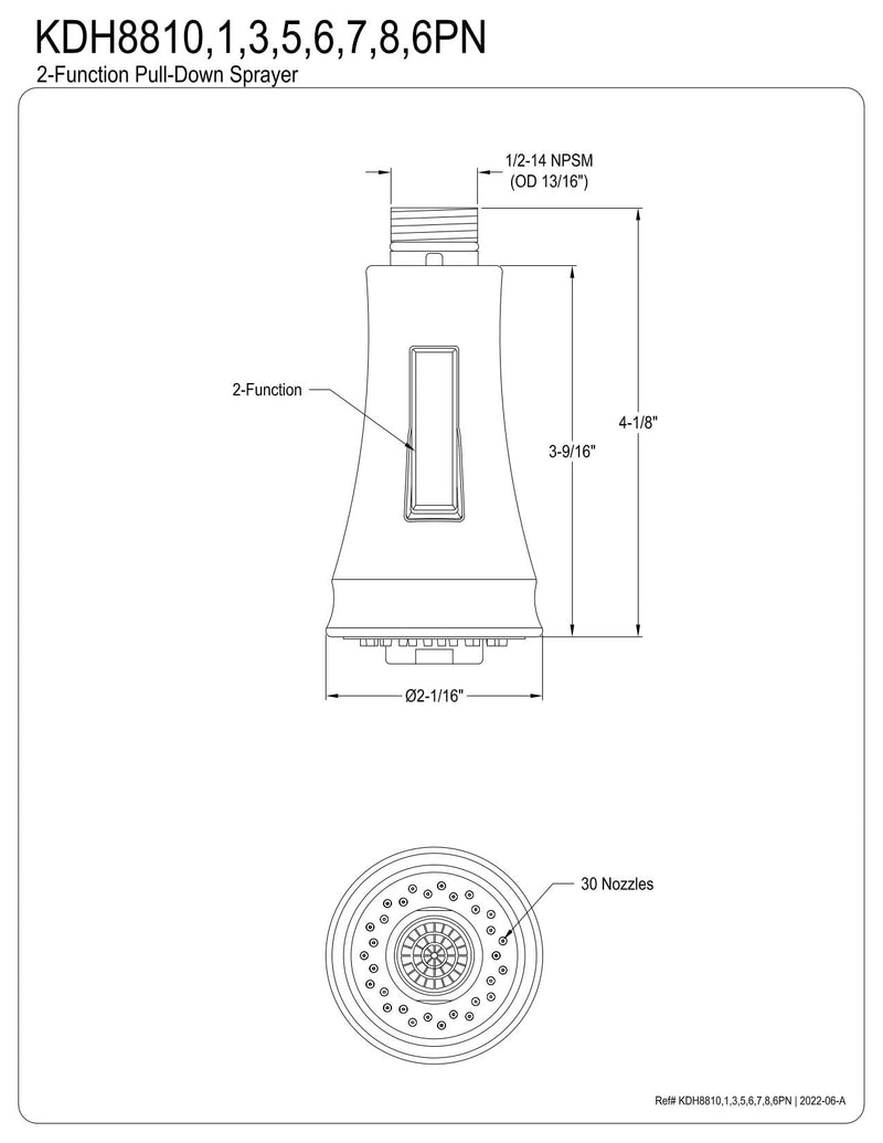 Kingston Brass KDH8813 Gourmet Scape 2-Function Pull-Down Kitchen Faucet Sprayer Head, Antique Brass 2-1/16" showerhead