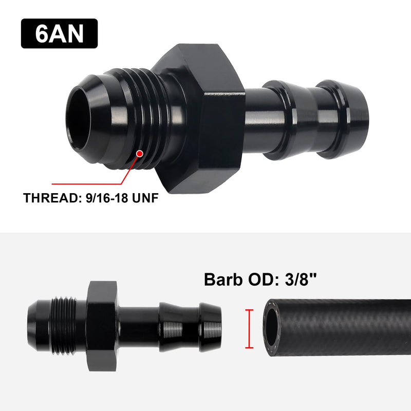EVIL ENERGY 6AN Male to 3/8" Barb Push on Fitting Adapter Aluminum 1