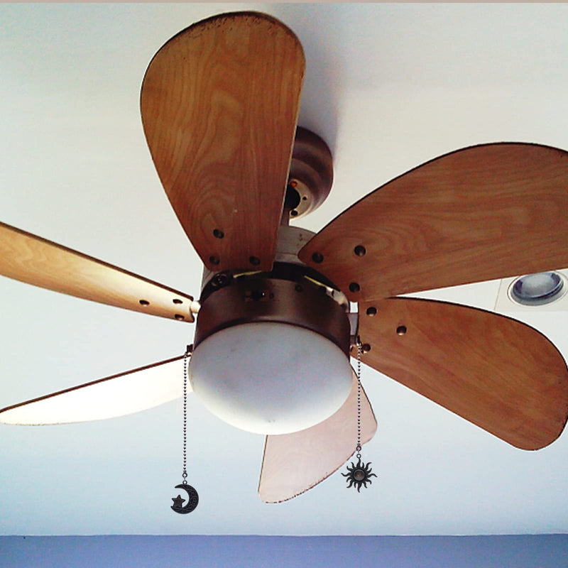 Ceiling Fan Pull Chain Set Decorative Totem Bohemia Pull Chain Pendant Extension 12 Inches Lighting Fan Beaded Ball Fan Pull Chain Extender Ornament with Connector Moon and Sun (Copper) Copper