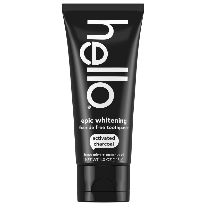 hello Activated Charcoal Epic Whitening Fluoride Free Toothpaste, Fresh Mint + Coconut Oil, Vegan & SLS Free 4 Ounce (Pack of 1)