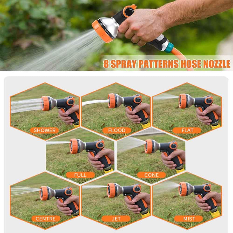 Garden Hose Nozzle Heavy Duty, High Pressure Adjustable 8 Patterns Metal Water Hose Nozzle Volume Control Valve Attachment Hose Sprayer Nozzle for Outdoor Garden Watering Car Washing Pet Showering Heavy Duty Metal