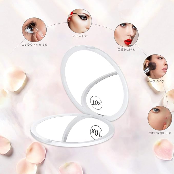 Gospire Compact Mirror, 10x Magnifying Mirror, Double-sided Makeup Mirror, Portable Mirror, Foldable, Simple Design, Adjustable Angle, Ultra Lightweight, White - NewNest Australia