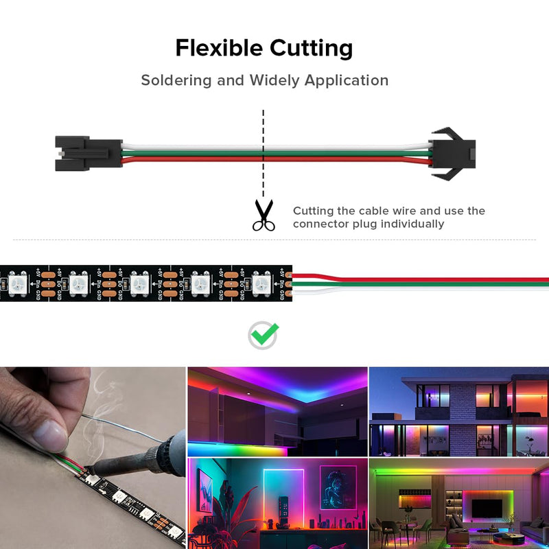 BTF-LIGHTING 5 Pcs/Pack 20AWG 3 Pin JST SM Male Female Plug LED Connector 6.56FT/2m Extension Cable for WS2812B WS2811 WS2814 SK6812 FCOB RGB CCT LED Strip Lights Solderless Controller Wire 6.56FT (2M)