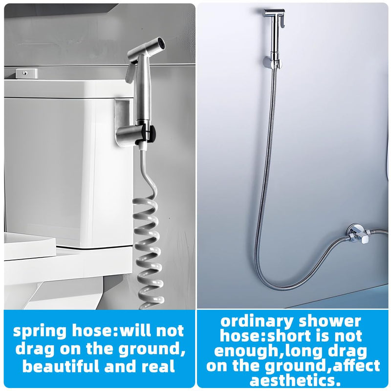Handheld Bidet Sprayer for Toilet Kit,Stainless Steel Muslim Shower Toilet Bidet Faucets Attachment Set with T-Valve,Adjustable Water Pressure,Toilet Hose Sprayer,Cloth Diaper Spraye for Baby Wash Silver set